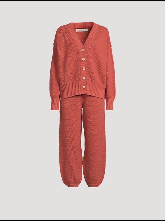 Free People FP Beach Hailee Cardi Set Rust Waffle Knit Lounge 2 Piece - Medium - Picture 2 of 7